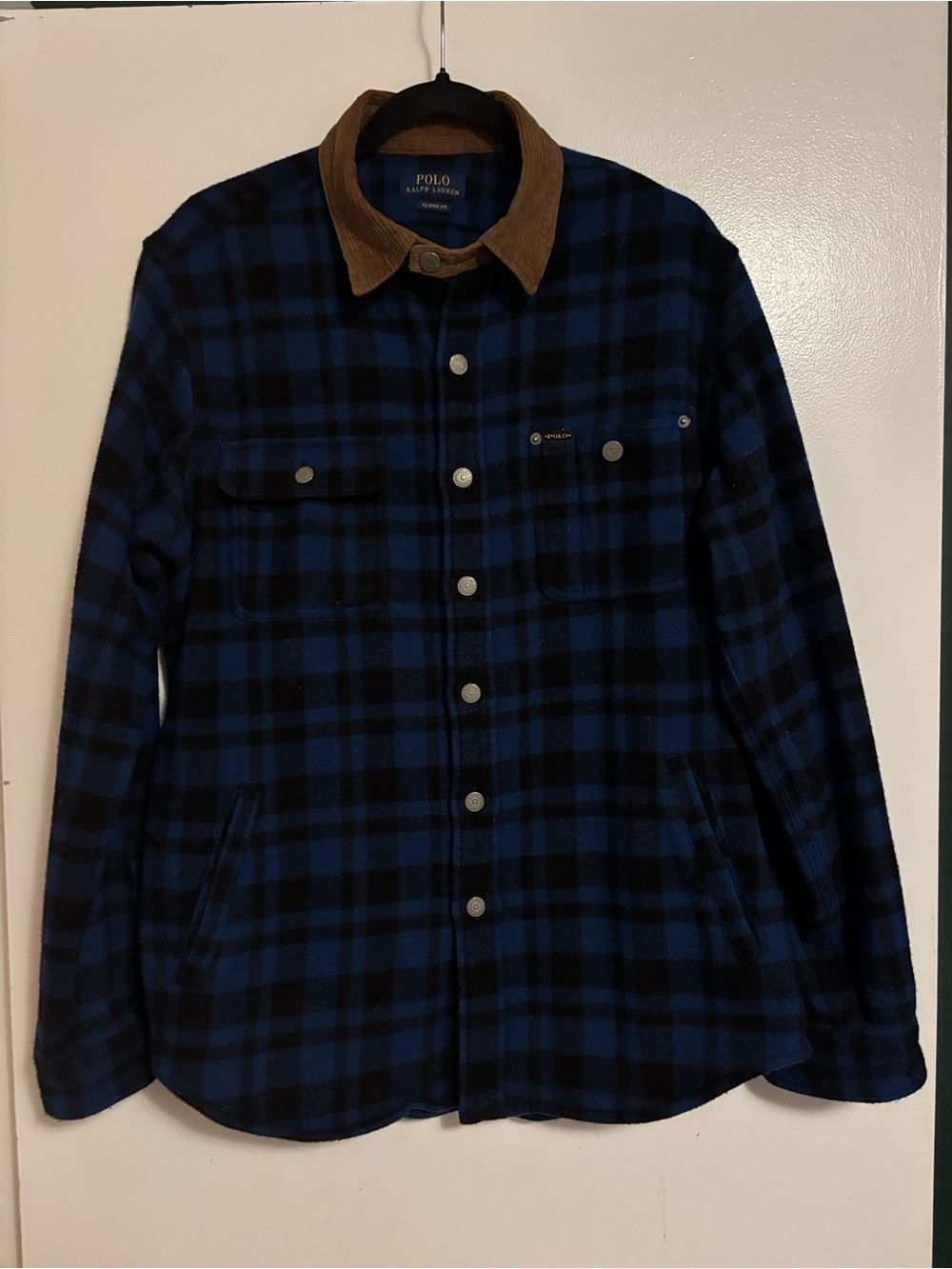 Polo by Ralph Lauren Blue & Black Plaid Jacket with Tan Corduroy Collar